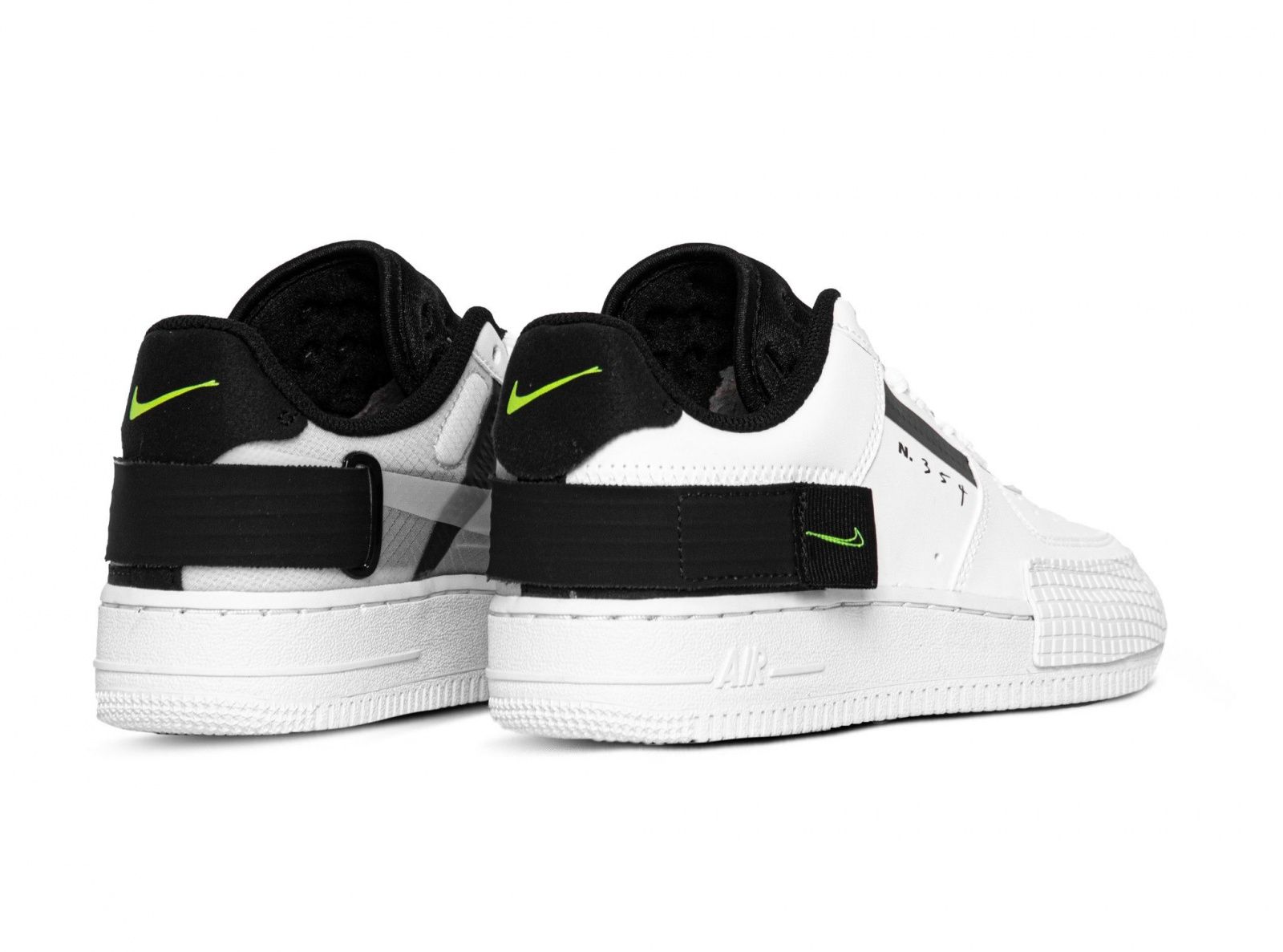 Nike Air Force 1 Type Low N. 354, черный с белым, кожа, нейлон, мужские